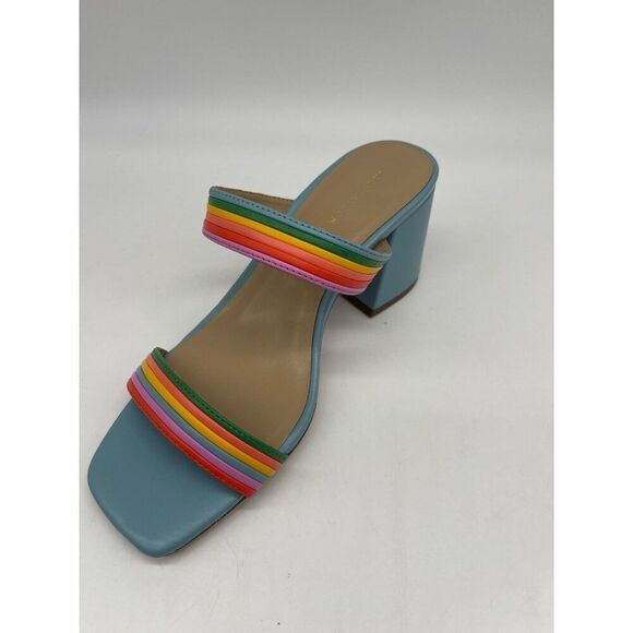 Ann Taylor Machelle Women Leather Rainbow Block Heel Sandal Size 5 M - Picture 1 of 8